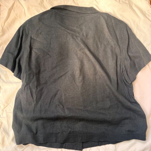 Vintage linen blend black and pink cocktail button down - Picture 4 of 5